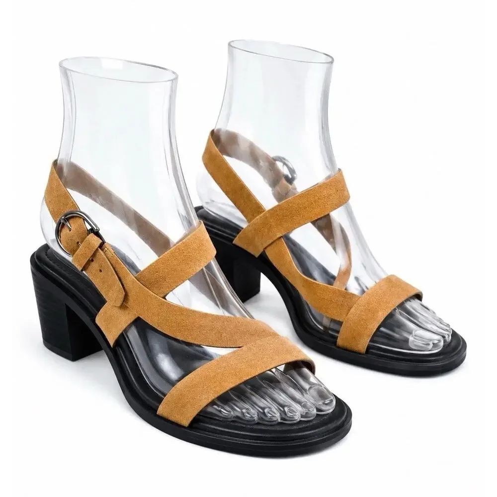 NEW Rag & Bone Vandetta Geo Block Heel Sandals Tobacco Suede Sample 40B